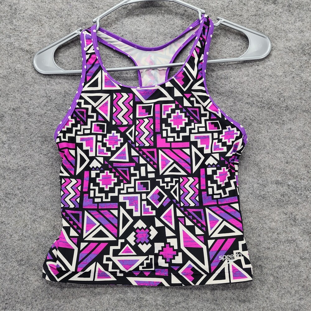 Speedo Tankini Girls 12 Purple Geometric Swimwear